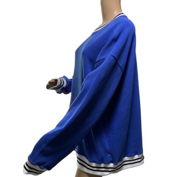 EDGAR + ASH Blue Striped Trim Crew Neck Academia Pullover Sweatshirt Extra Large - Picture 10 of 13